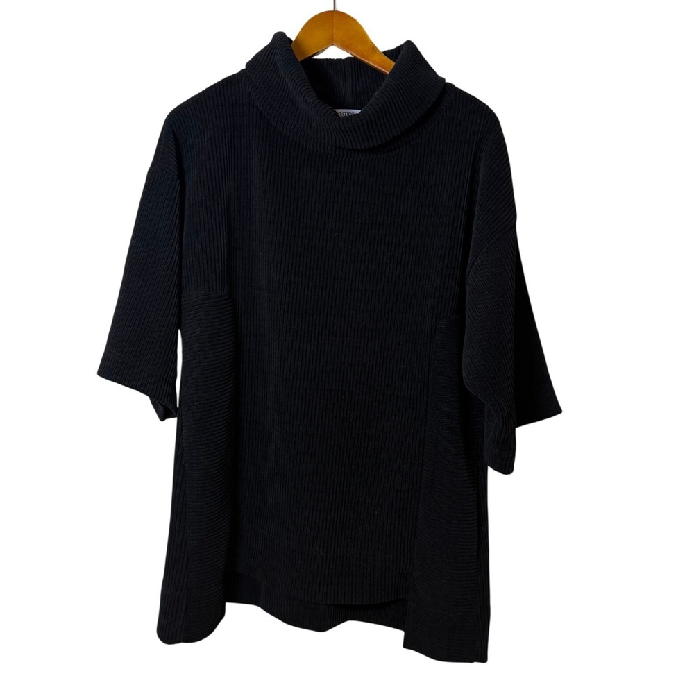 Sympli Women Tunic Top M Black Chenille Knit Corduroy Cowl Neck Relaxed Lagen